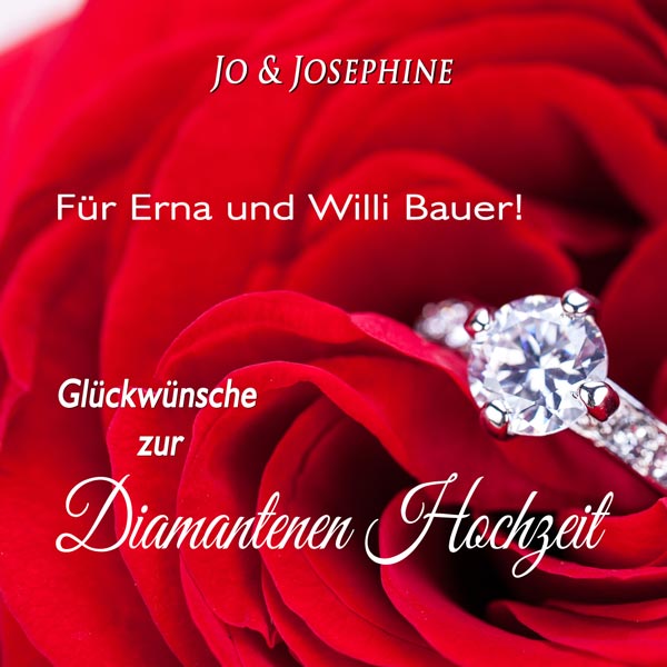 60. Hochzeitstag Diamantene Hochzeit personalisiertes CD-Cover mit Brillanring und roten Rosen